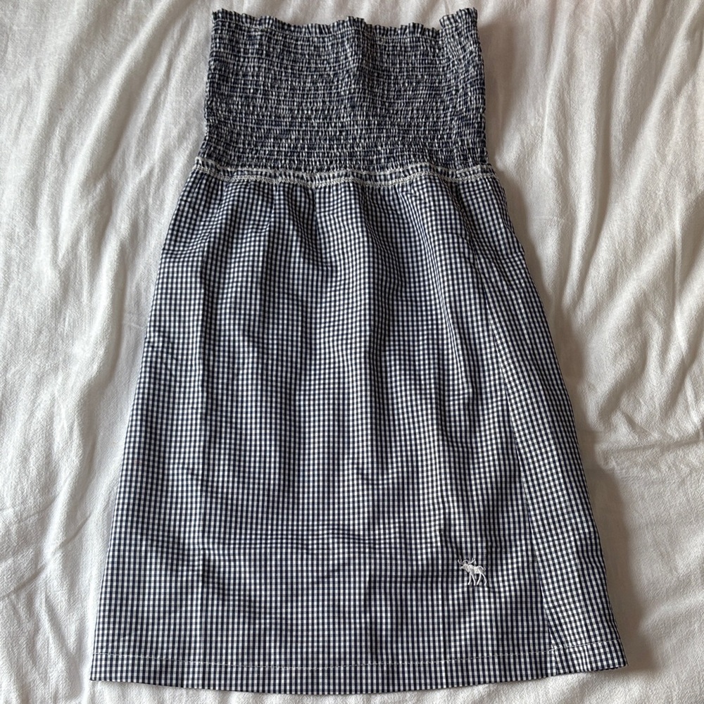Blue and White Gingham Strapless A&F Dress